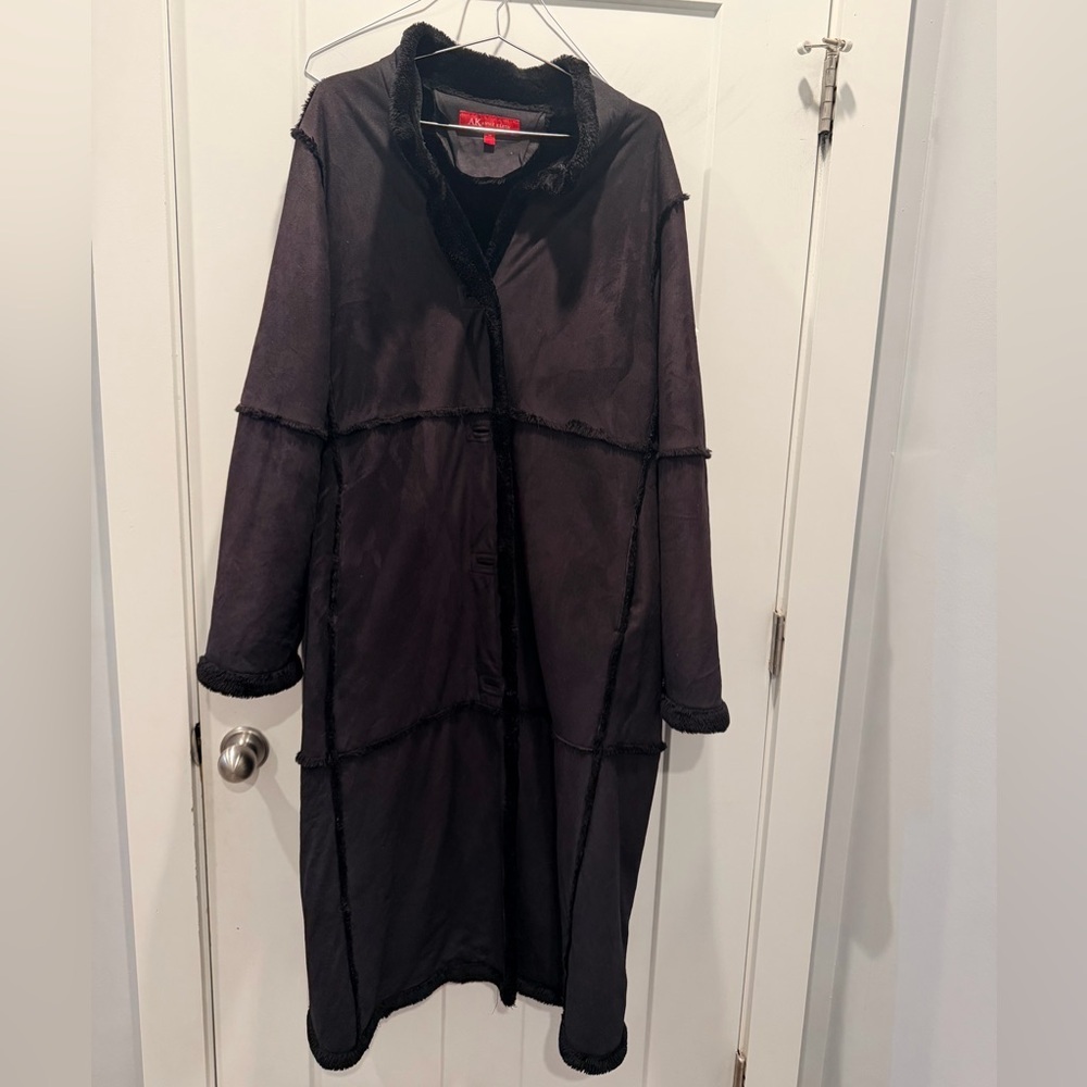 AK Anne Klein Black Faux Shearling Long Coat | Women’s Medium